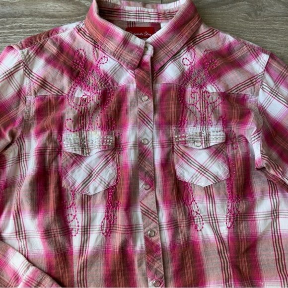 Panhandle Slim Embroidered Rhinestones Plaid Western Shirt - Picture 8 of 14